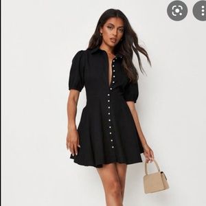 Misguided Black Pearl Button Up MIniDress